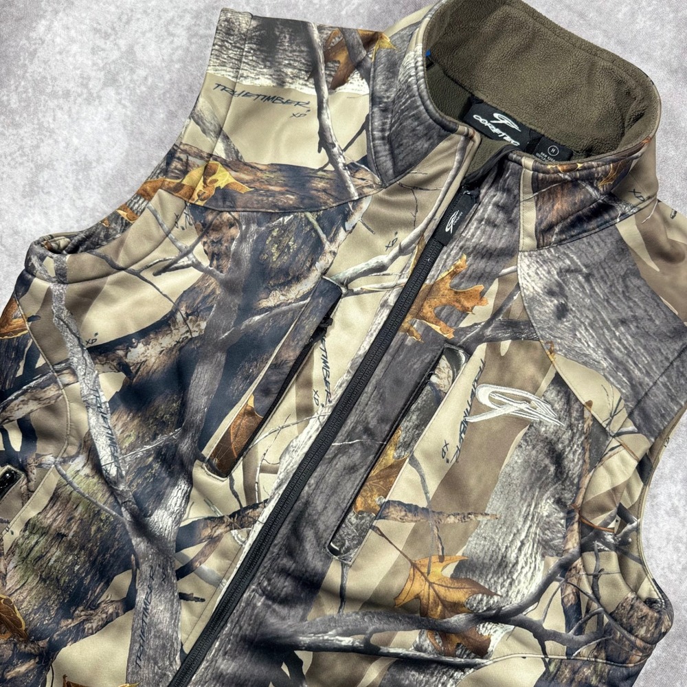 Coretec TrueTimber XP Camo Vest Mens Medium Full Zip Fleece Lined Hunting Brown